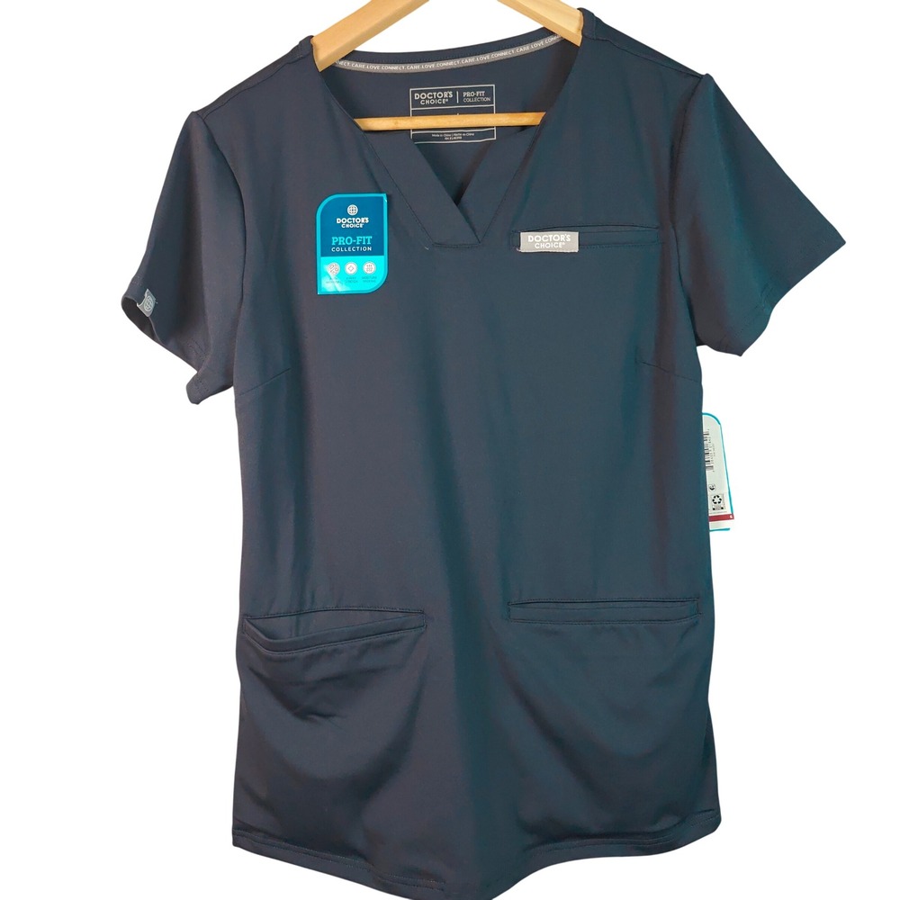 Doctors Choice Pro Fit Collection Women navy Scrub Top V Neck Short Sleeve Small